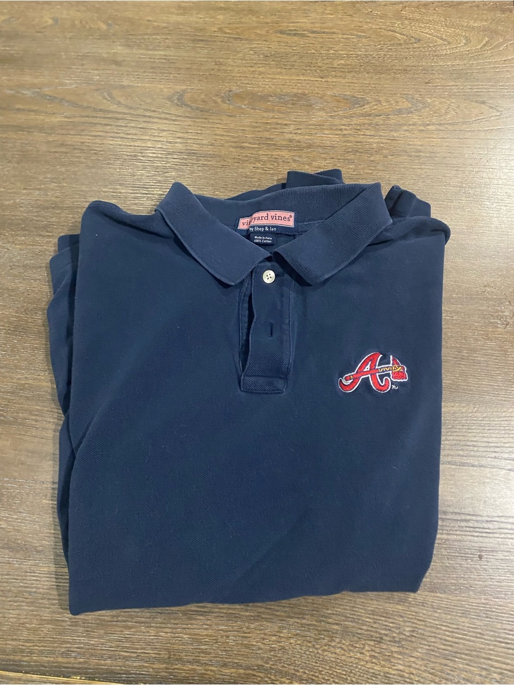 Vineyard Vines Navy Polo with Red Atlanta Braves 'A' Embroidery